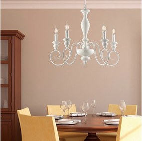 Żyrandol Cascina z drewna i lakierowanego na biało żelaza, shabby 5 świateł 115 Ø60 BL265-5-BCO
