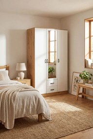 Trzydrzwiowa skandynawska szafa z lustrem dab artisan + biały Z9-S03