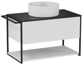 Szafka łazienkowa wisząca biała loftowa 80 x 45 cm z czarnym blatem o strukturze kamienia VALO