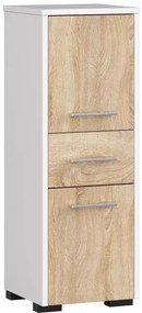 Niski regał łazienkowy z półkami biały + dąb sonoma N8-M07