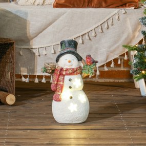 HOMCOM Dekoracja Świąteczna, Bałwan z Ptakiem, 4 ciepłobiałe diody LED, na baterie, 25 x 15,5 x 38 cm | Aosom PL
