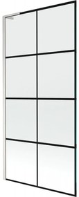 Mexen Next L parawan nawannowy 1-skrzydłowy 90 x 150 cm, czarna kratka, nikiel szczotkowany - 895-090-000-03-77-97