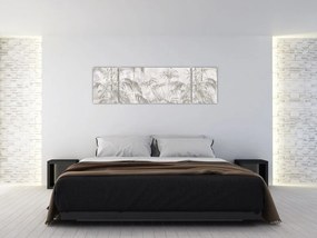 Obraz - Tropikalne rośliny na ścianie w kolorze szarym (170x50 cm)