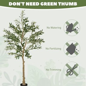 HOMCOM Sztuczna roślina, Sztuczne drzewo oliwne, 150 cm, 720 liści, 32 oliwki, stabilna doniczka, roślina dekoracyjna, zielona