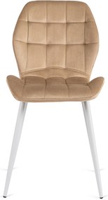 Krzesło Tapicerowane do Jadalni LUCKY Beżowe z Białymi Nogami Welurowe Nowoczesne