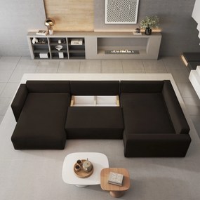 Masseno Narożnik VELAMI z funkcją spania i pojemnikiem na pościel Narozniki U, Rozkładana sofa - Brązowy, MONOLITH 29