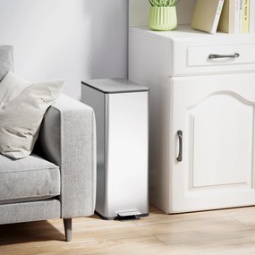 HOMCOM Kosz na śmieci 20L, ciche zamykanie, przegródka na odświeżacz, odporny na odciski, stal nierdzewna, srebrny