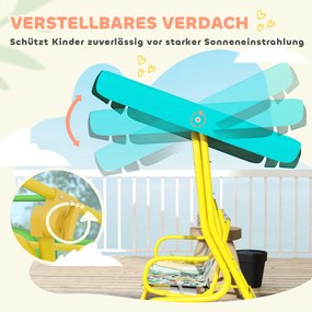AIYAPLAY 2-osobowa dziecięca huśtawka Hollywood z regulowanym daszkiem przeciwsłonecznym pas bezpieczeństwa dla 3-6 lat do 60 kg 112x75x120cm zielony | Aosom PL