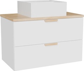 Wisząca szafka łazienkowa z umywalką wpuszczaną w blat kwadratową – Biała – S80 cm – AVORELI