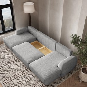 Masseno Narożnik SAVONA z funkcją spania i pojemnikiem na pościel Narozniki U, Rozkładana sofa - Jasnoszary, POSO 55
