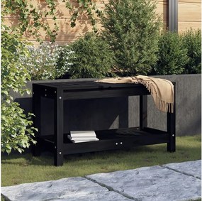 Czarna ławka ogrodowa z litego drewna sosnowego 82,5x35x45 cm z półką - Solidna i elegancka