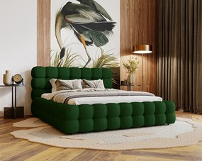 Emporius Parlas Bis łóżko 140x200 z pojemnikiem, łóżko tapicerowane do sypialni - gruba pianka, stelaż, tkanina aksamitna, zielony (Amor Velvet 4311)