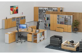 Szafa biurowa kombinowana PRIMO GRAY, drzwi przesuwne na 2 poziomach, 800 x 420 x 1434 mm, szary/buk