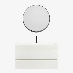 Zestaw Wiszących Mebli Łazienkowych Z Drewna I Forniru Jesionowego Zintegrowany Z Umywalką Ona Biała & - Sklum