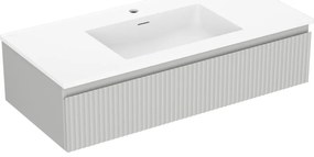 Mexen Rivel szafka łazienkowa 100 cm z umywalką Otis, 1 szuflada, ryflowana , szara mat/biała mat - 91A20-10023-1-BF62-W18M01