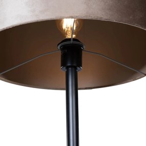 Lampa podłogowa czarna z abażurem z weluru taupe 50 cm - Simplo klasyczny/Antyczny Oswietlenie wewnetrzne