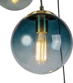 Lampa wisząca w stylu art deco mosiądz z niebieskim szkłem - Pallon