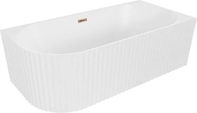 Mexen Gia wanna wolnostojąca narożna ryflowana prawa 170 x 80 cm, biała mat, przelew różowe złoto - 52701708001P-60