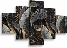 Obraz - Tropikalne liście w kolorze czarno - złotym (125x70 cm)