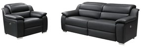 Kanapa 3-osobowa i fotel ARENA III z elektryczną funkcją relax, ze skóry – kolor czarny