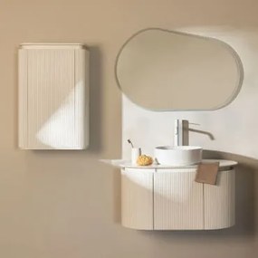 Zestaw Mebli Łazienkowych Z Drewna Carsone Biała & Biała & Okrągły Ceramiczny Biały Ø40 Cm Lenka & - Sklum