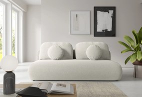 Sofa z funkcją spania TOVO rozkładana beżowa nowoczesna z poduszkami tapicerowana tkaniną NEVE 02
