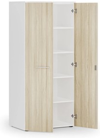 Szafa biurowa z drzwiami PRIMO WHITE, 800 x 500 x 1781 mm, biały/dąb naturalny