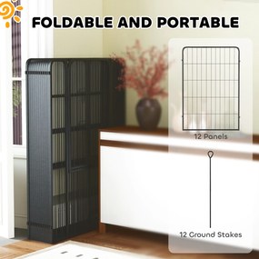 PawHut Wybieg dla Szczeniąt 4-boczny z 12 Panelami, Drzwi, Składany, 100cm Wysokość; Elastyczny i Praktyczny