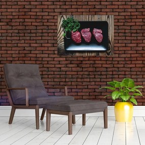 Obraz na szkle mięsa na talerzu (70x50 cm)