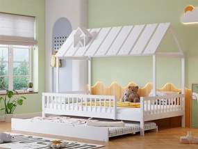 Łóżko dziecięce 120x200 cm z łóżkiem wysuwanym 120x190 cm - z drewna sosnowego i MDF - Białe