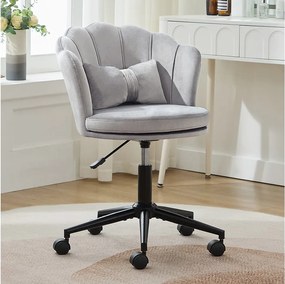 Fotel obrotowy z regulacją wysokości - Oparcie w kształcie płatka - 55 x 42 x 73-83 cm - Aksamit - Szary