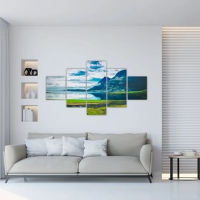 Obraz jeziora z górami (125x70 cm)