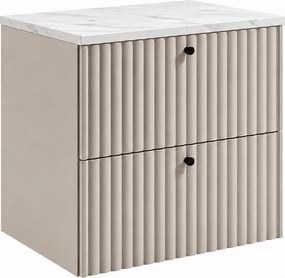 Szafka łazienkowa wisząca z blatem 60, kaszmir + blat z efektem marmuru Bianco, uchwyty w trzech kolorach, 60 x 44,4 x 58,6 cm