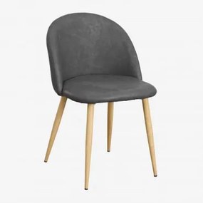 Zestaw 4 Krzeseł Jadalnych Kana Obitych Skórą Ekologiczną Gris Antracita & Natural Wood - Sklum