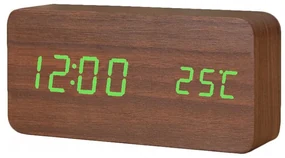 Zegar budzik drewniany elektroniczny cyfrowy led stojący - termometr + data