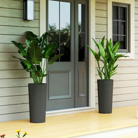 Outsunny Zestaw 2 Donic, Stosowane jedna w drugiej, Donice z Odpływem 35x35 cm, Okrągłe, Ciemnoszare | Aosom PL