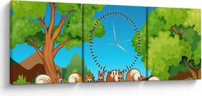 Obraz - Wesołe wiewiórki (z zegarem) (90x30 cm)