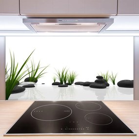 Panel Szklany do Kuchni Kamienie W Soczystej Trawie