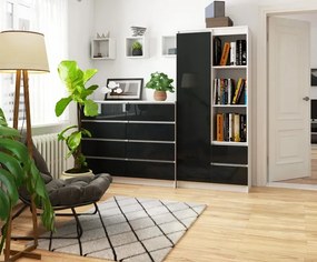 Regał biurowy z szufladami i półkami biały + grafit połysk - Tiare 4X