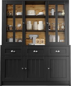 Nowoczesna kredens kuchenny 140×38,5×175 cm - z 5 drzwiami i 3 szufladami i 9 półkami - czarny