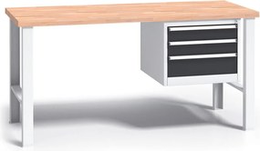 Profesjonalny stół warsztatowy G3 z drewnianym blatem roboczym, 1500 mm, 1x 3 szufladowy kontener, grafitowy