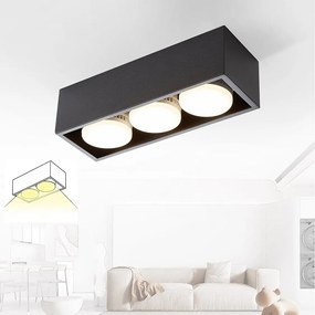 NETTLIFE 3 reflektory sufitowe LED kwadratowe czarne regulowane ciepłe białe 3x5W GX53 do kuchni salon jadalnia sypialnia przedpokój