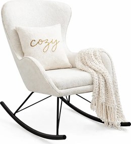 Biały fotel bujany z tkaniny boucle B9-R75