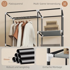 HOMCOM Szafka z materiału Szara z 6 półkami i szyną na ubrania Rozwiązanie do przechowywania | Aosom PL