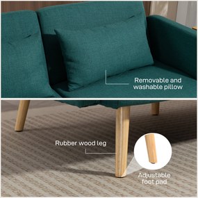HOMCOM Sofa rozkładana, 3-osobowa sofa z funkcją spania, 2 poduszki, tapicerowana z regulowanym oparciem, wygląd lnu, Zielony