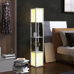 HOMCOM Lampa stojąca w nowoczesnym designie, 2 półki, łańcuszek włącznika, 26 cm x 26 cm x 156 cm, biały | Aosom PL