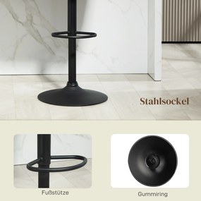 HOMCOM Zestaw 2 Barowych Krzeseł, Oparcie w Kształcie Muszli, Regulowana Wysokość, Podnóżek, dla Kuchni lub Jadalni, Metalowa Baza, Ciemnoszary