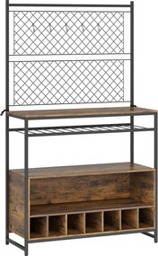 HOMCOM Regał kuchenny z blatem roboczym, panele siatkowe, 5 haczyków, szafka kuchenna na przyprawy, garnki, patelnie, brązowy