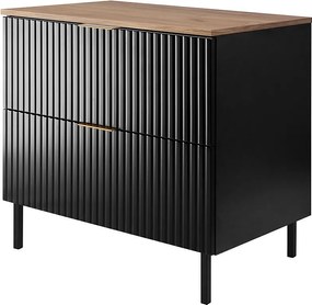 Szafka pod umywalkę, Czarny / Dąb Craft + złoty uchwyt, 80 x 77 x 46 cm, nogi czarne + Blat