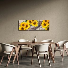 Obraz - Świecące kwiaty słonecznika (z zegarem) (90x30 cm)